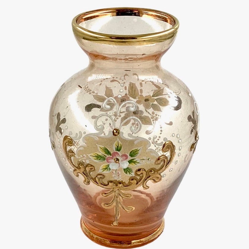 Vintage Venetian Murano Mini Bud Vase, 4.5 in, Handblown Glass, Floral Design