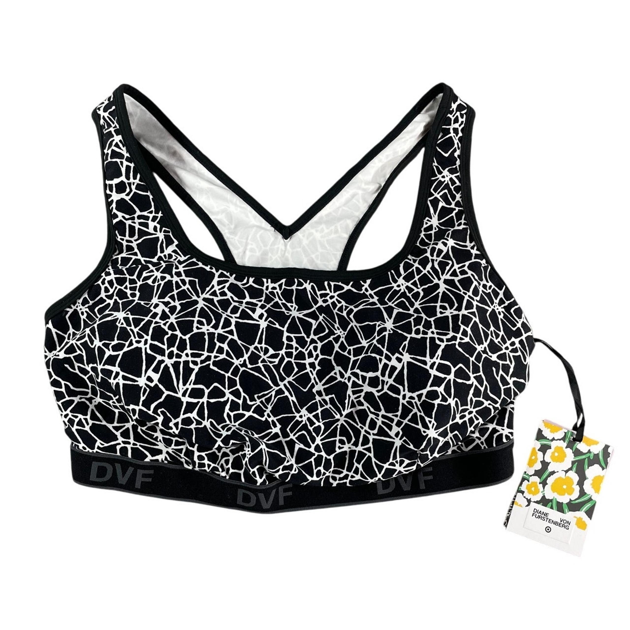 Diane von Furstenberg Sports Bra Womens XXL Black Padded Abstract Racerback NWT