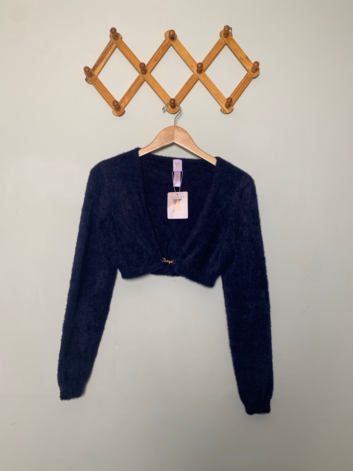 New Savage X Fenty Blue Long Sleeve Fluff It Up PJ Crop Top SZ L