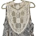 BcbgMaxazria womans grey & white Paisley no button vest with lace back size L/XL