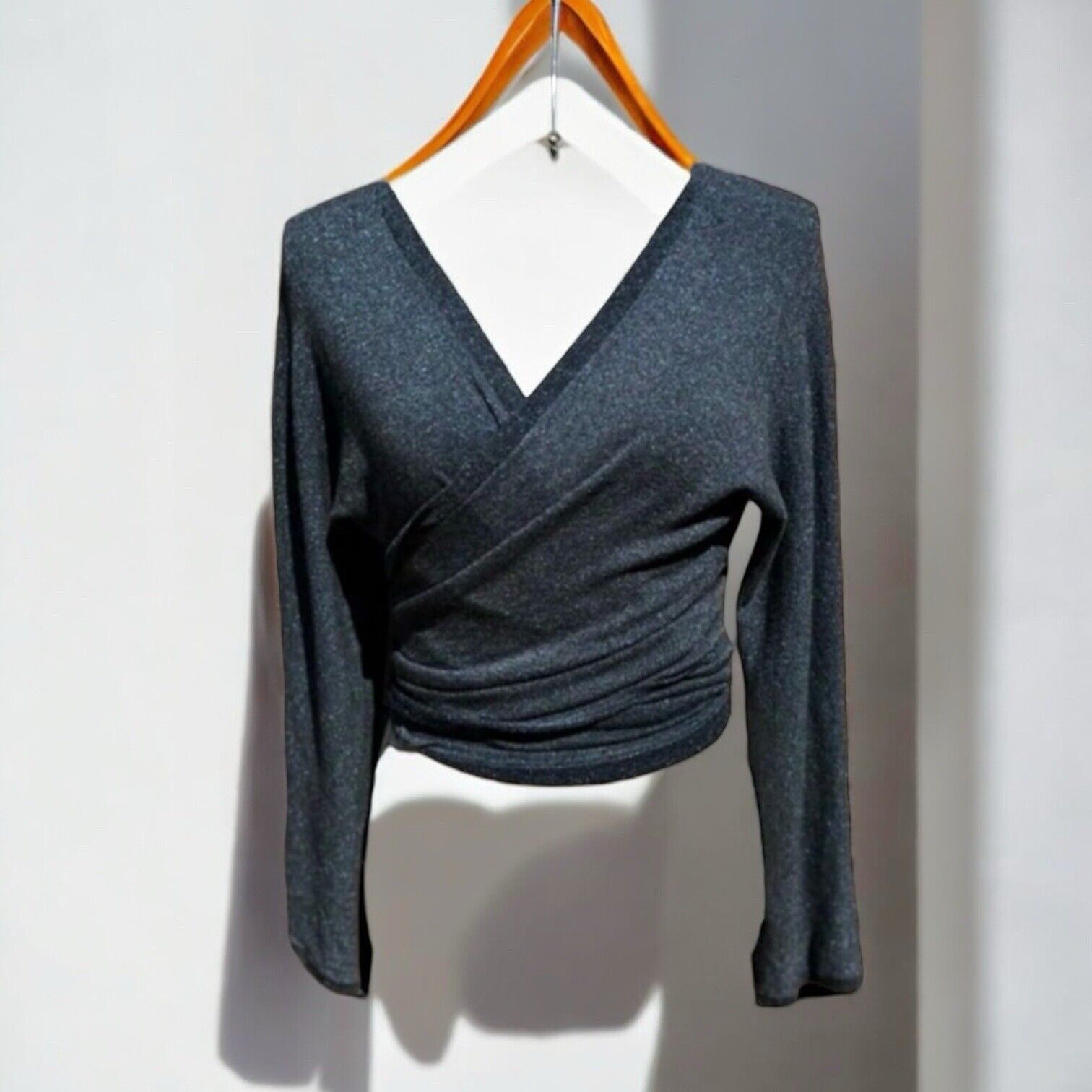 VEDA Blue Metallic Balletcore Dancer Wrap Tie Back Cardigan Size Small