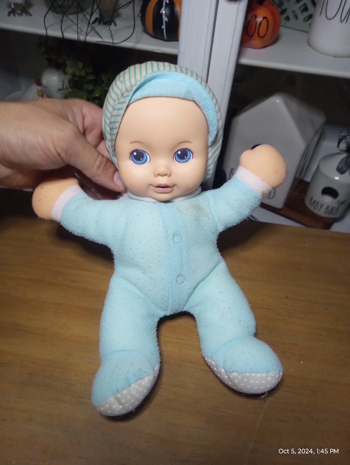 Playskool vintage blue baby doll lovey plush Rubber face blue eyes 90’s