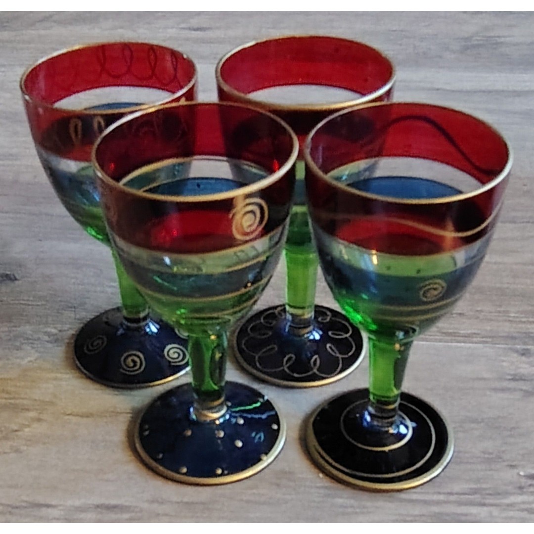 Set Of 4 Vtg Pier 1 Imports Cordial Glasses Party Elegant Colorful Holiday