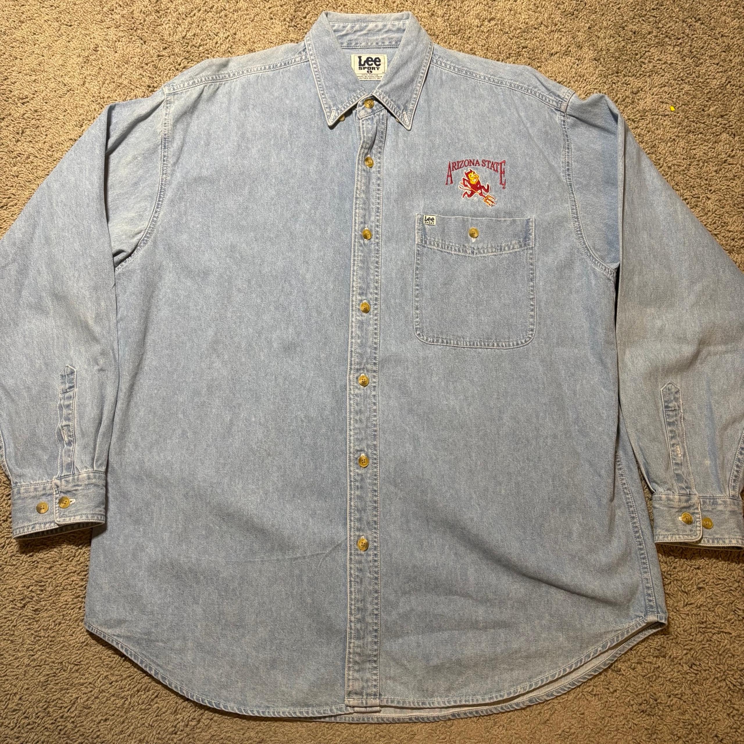 Vintage Lee Sport ASU Sun Devils Cotton Denim Long Sleeve Button Up Shirt Mens L
