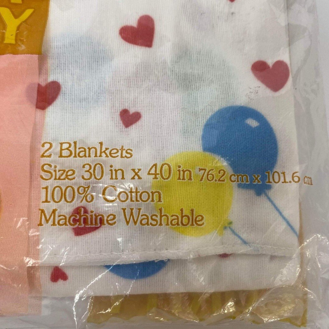 Vintage Curity Receiving Blankets Balloons & Hearts 100% Cotton Sz 30x40 NOS