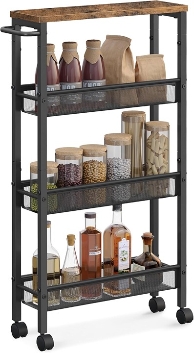 Slim Rolling Cart 4 Tier Storage Cart 5.1 Inches Brown and Black