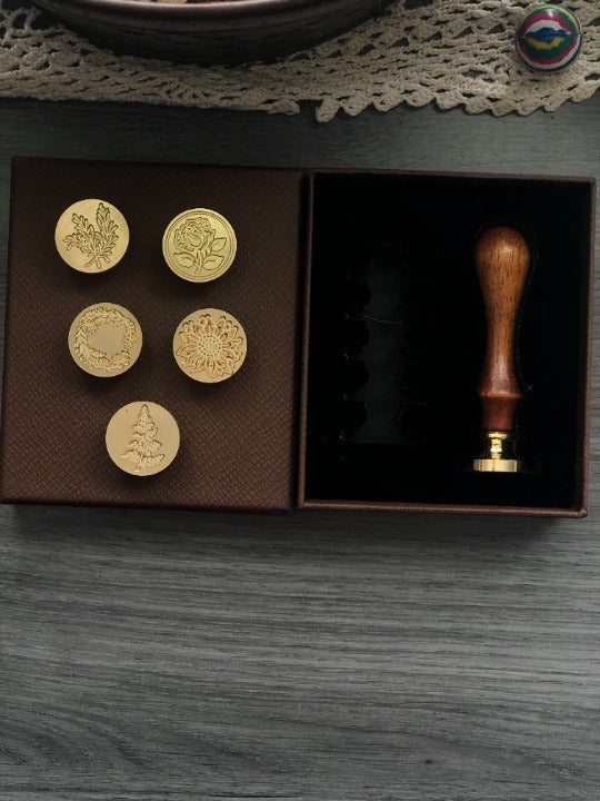 Wax Seal Stamp Set - Brass Seals & Wooden Handle