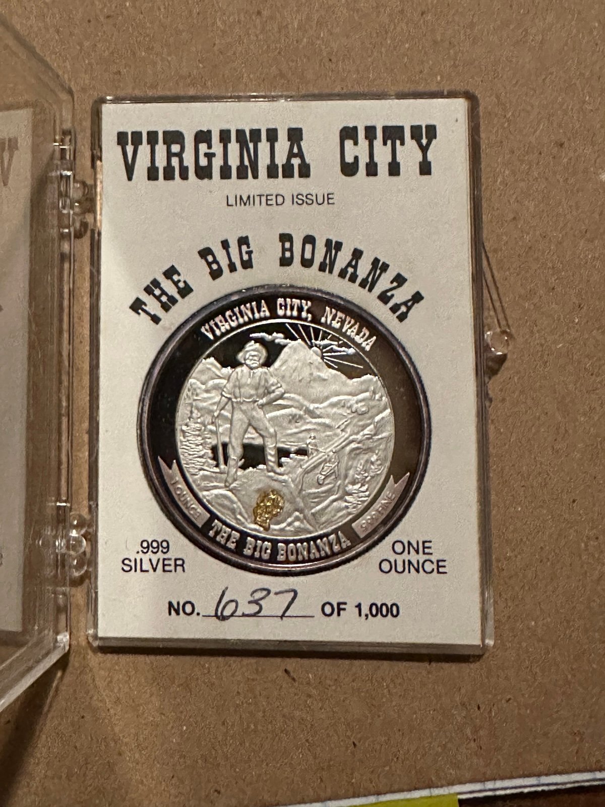 Virginia City Nevada, The Big Bonanza Limited Ed Silver Coin 1 oz No 637 of 1000