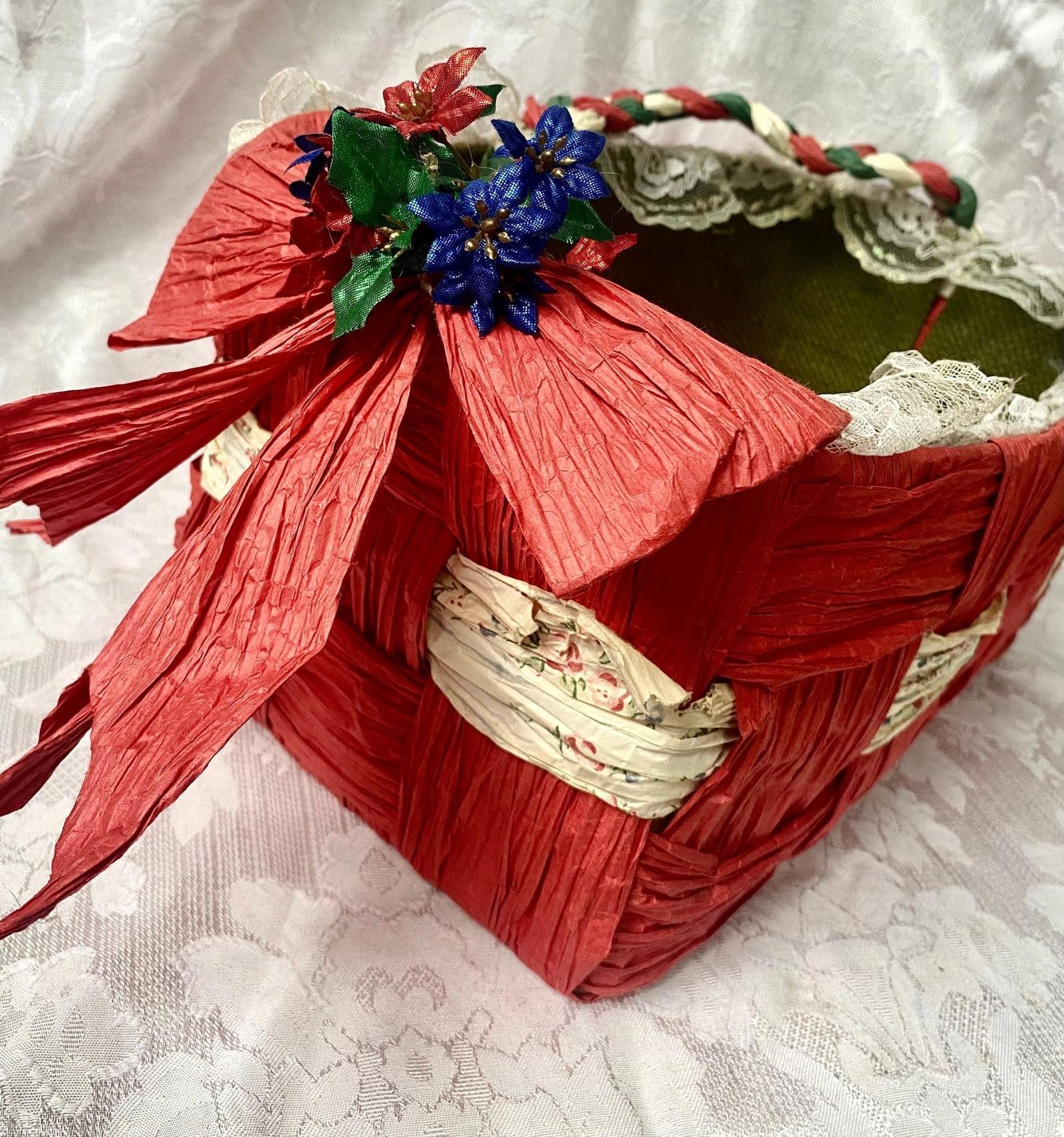 Vintage Handmade Paper Twist Christmas Basket