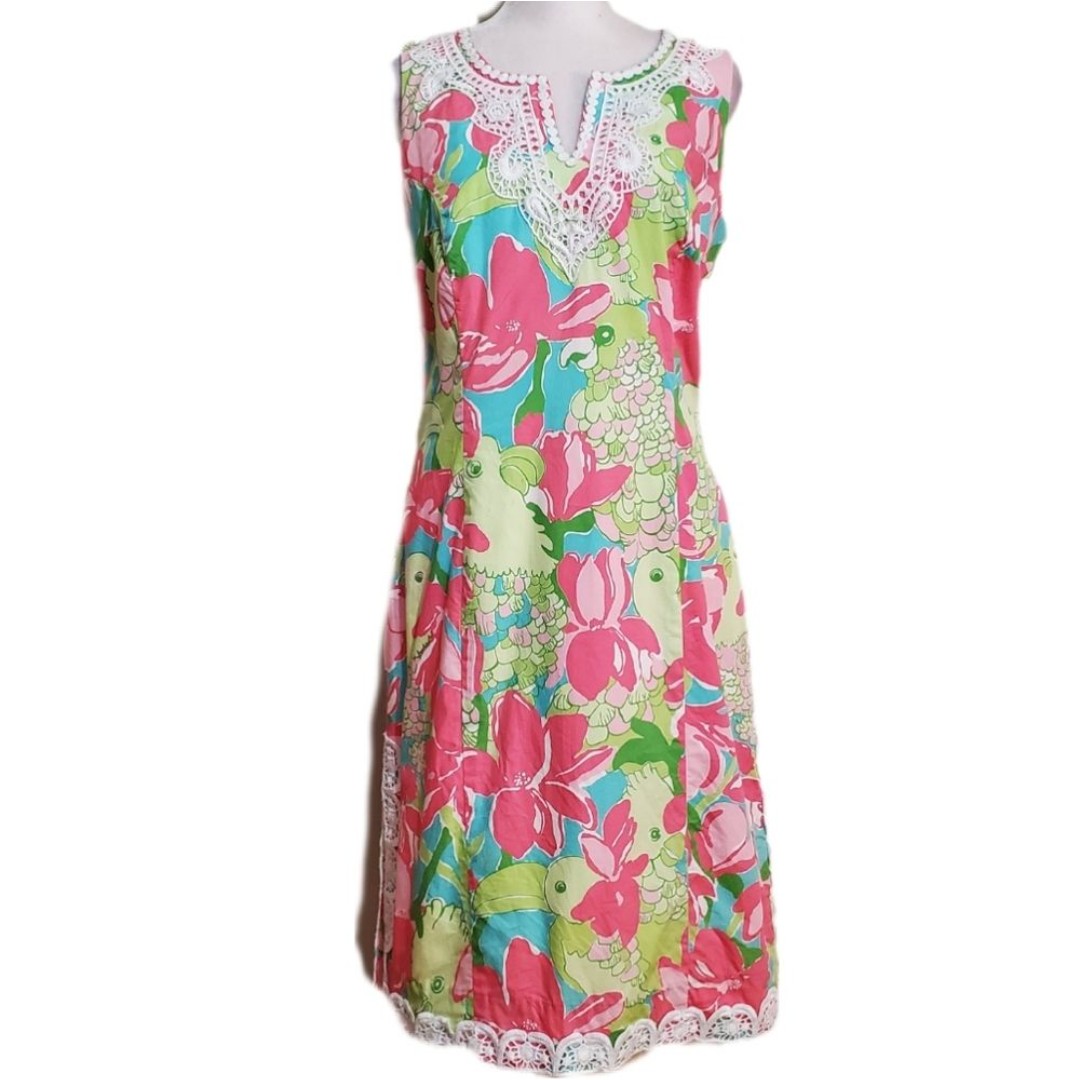 Lilly Pulitzer Vtg white label floral tropical embroidered sleeveless dress 10