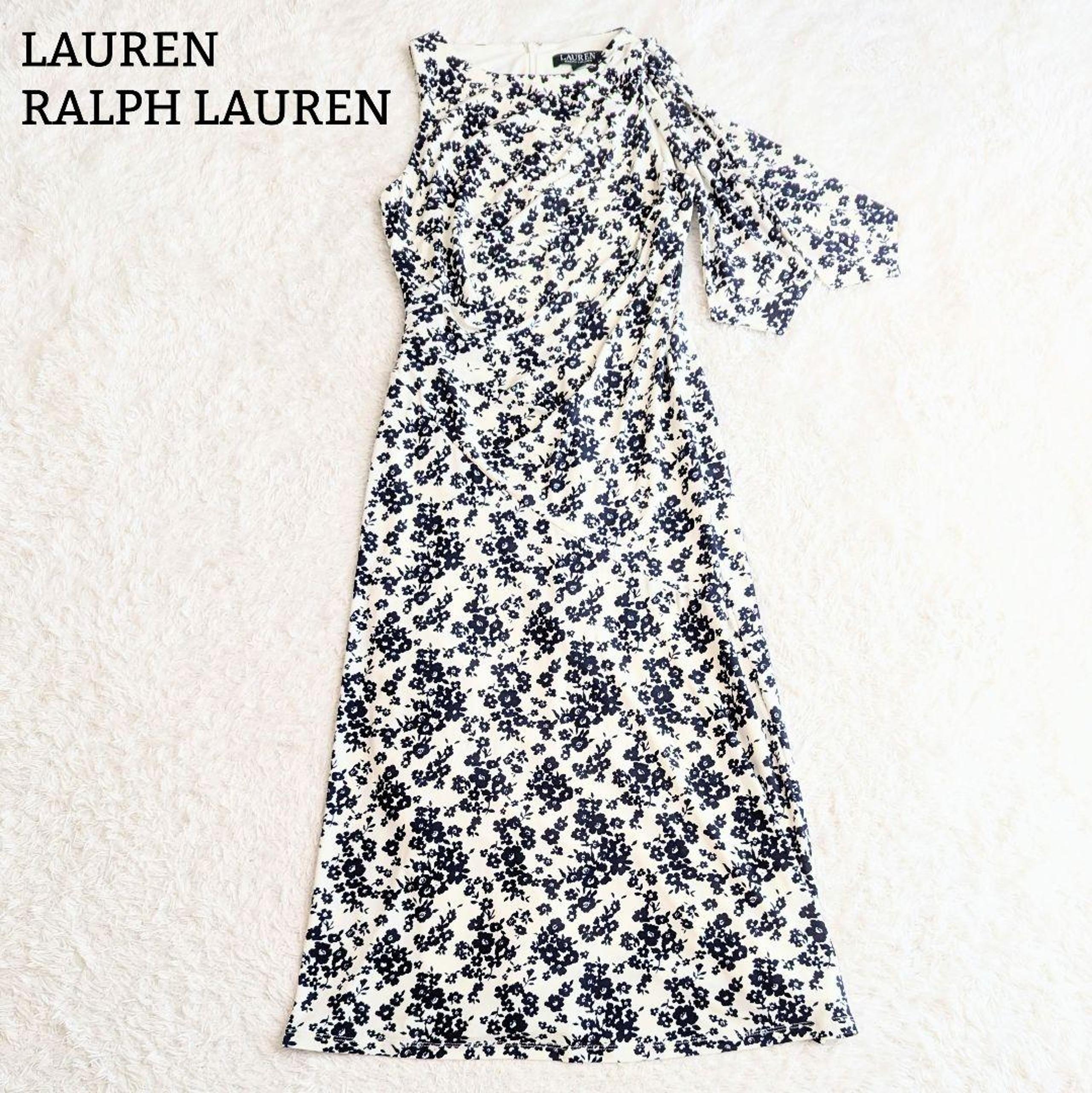 Excellent condition ◎ Lauren Ralph Lauren long dress floral pattern cache-coeur white navy S
