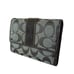 Coach Signature Gray Monogram Jacquard Brown Leather Trim Trifold Wallet Y2K