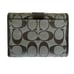 Coach Signature Gray Monogram Jacquard Brown Leather Trim Trifold Wallet Y2K