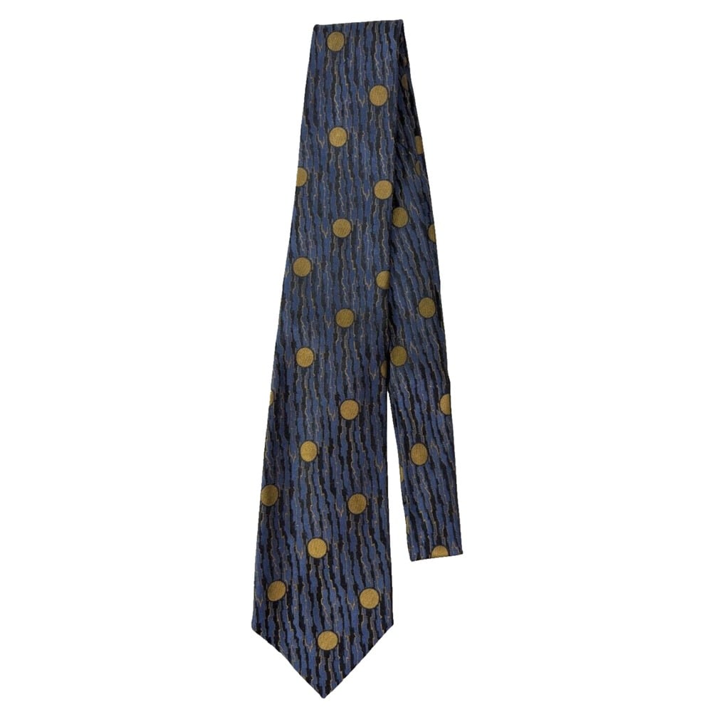 Gianni Versace Mens Neck Tie Made In Italy 100% Silk Blue Geometric Gold Pattern