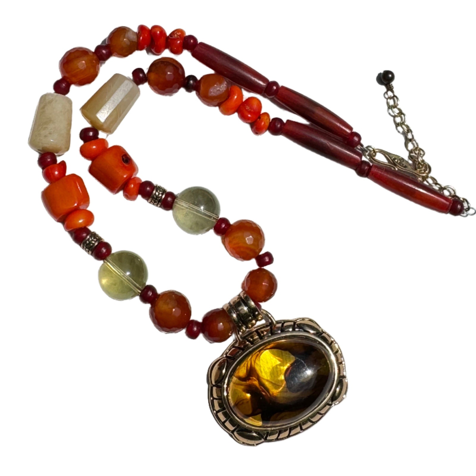 Barse Signed Amber Coral Necklace