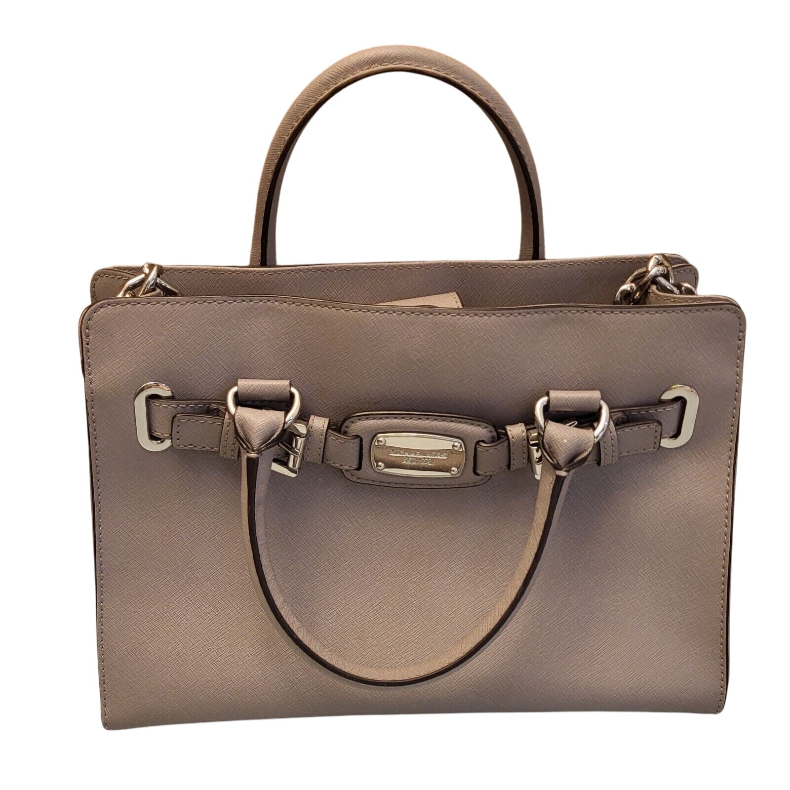 Michael Kors Hamilton Gray Leather Satchel Handbag Purse Silver Hardware