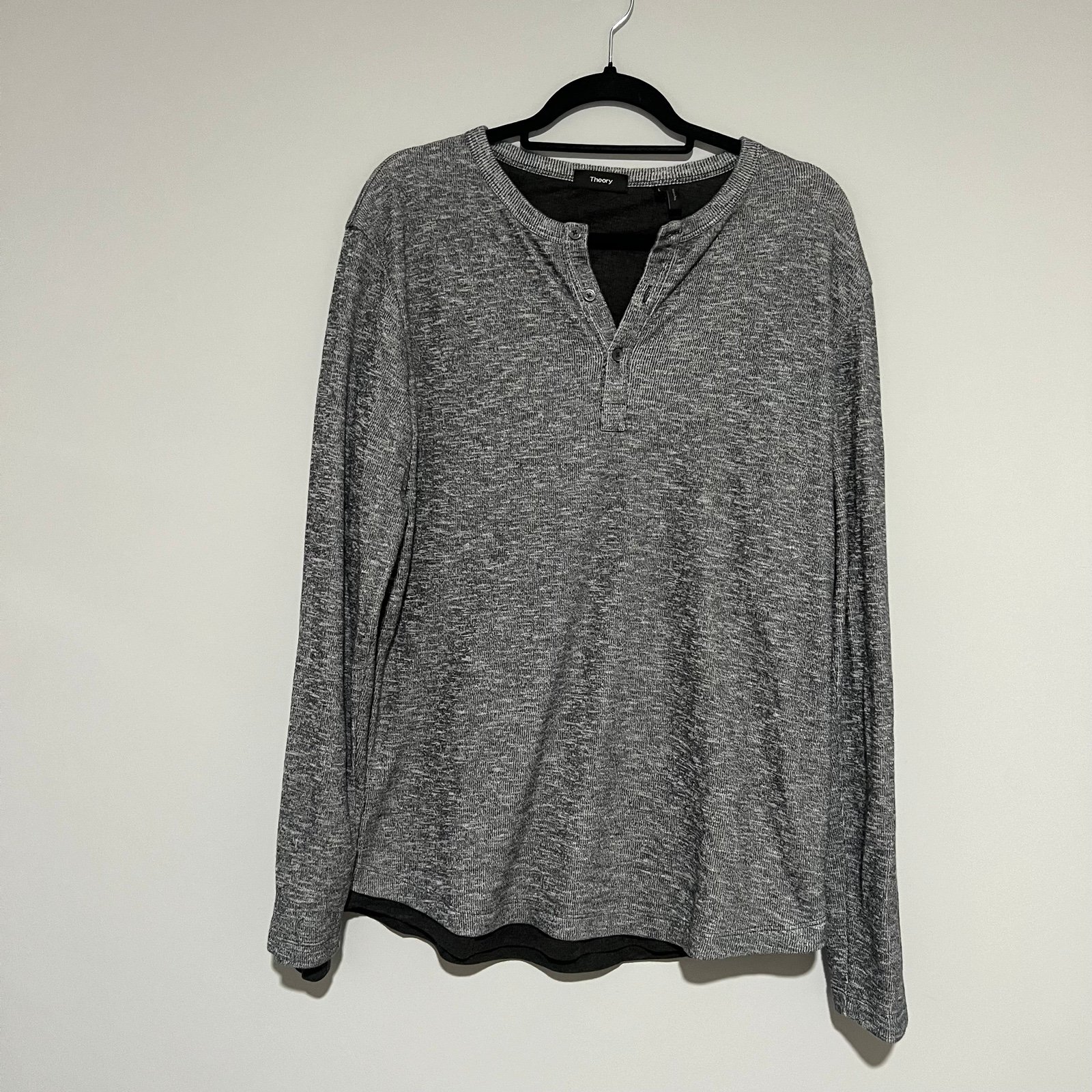 Theory Mens Gray Long Sleeve Double Henley Ethan Shirt Fall Winter