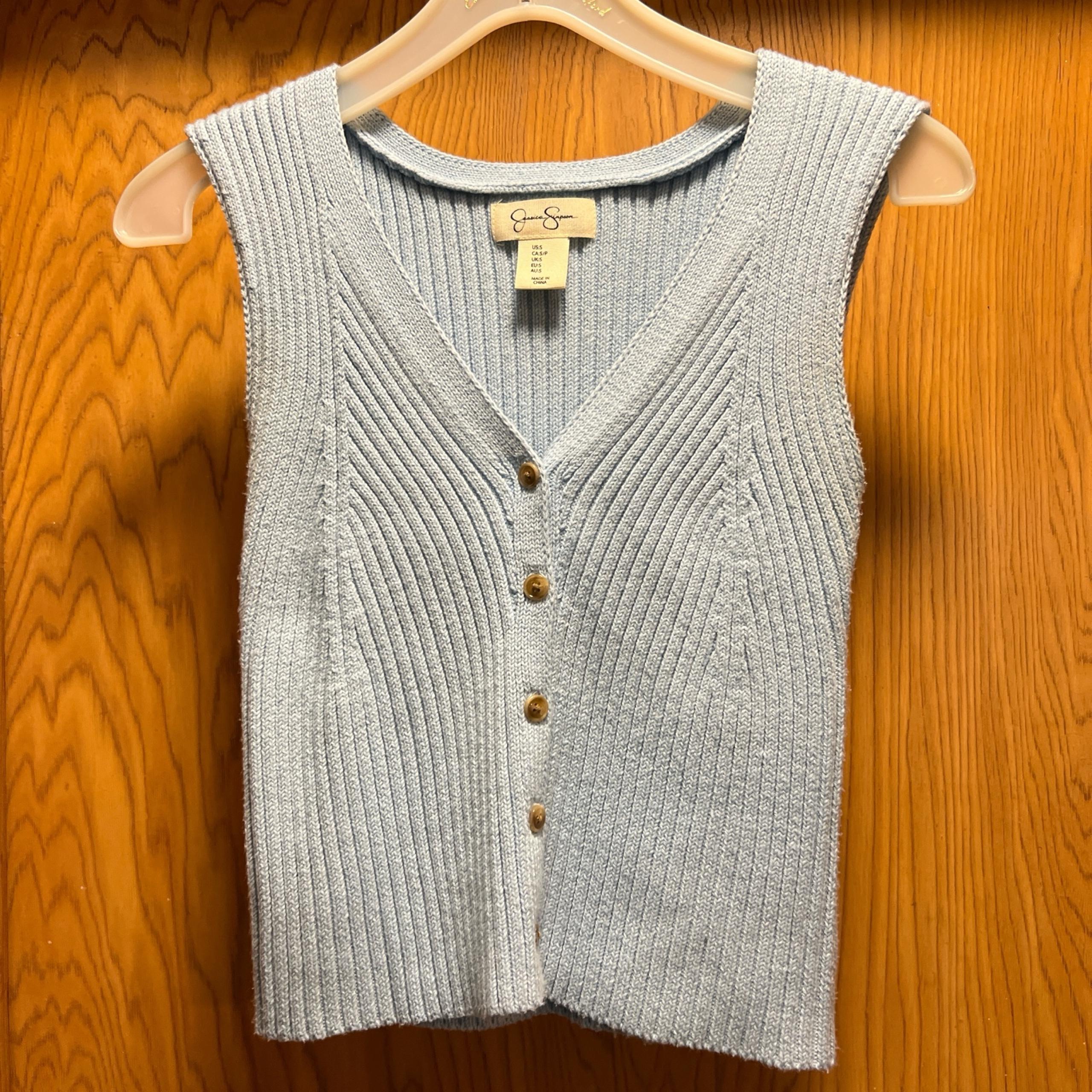 Jessica Simpson light blue button front knit vest. Small.
