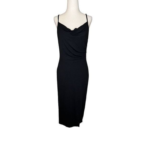 Rachel Zoe dress women’s small black spaghetti strap faux wrap fitted midi