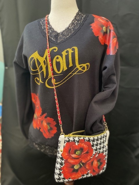 Mother's Day sweatshirt red flowers lace collar size med matching crossbody bag