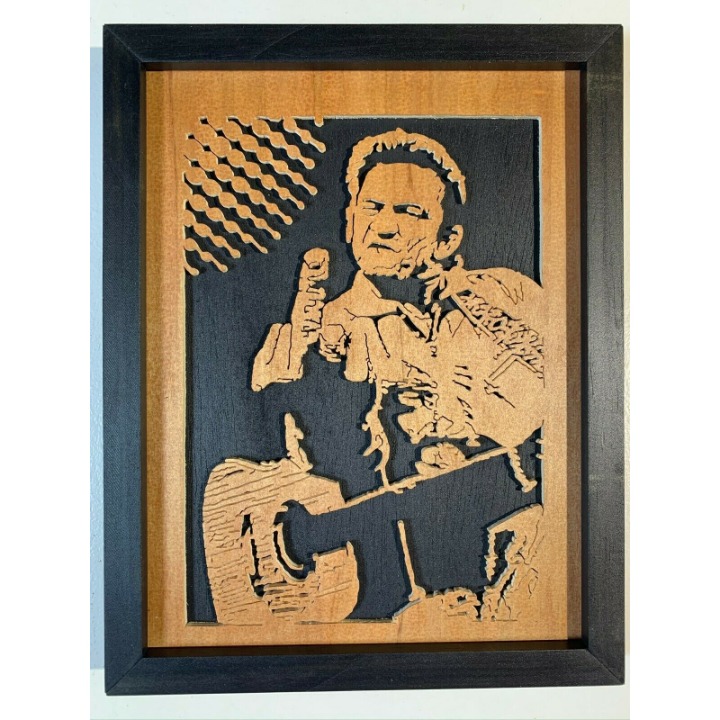 Unique Johnny Cash Giving the Finger Scroll Saw Wood Art Ready To Hang