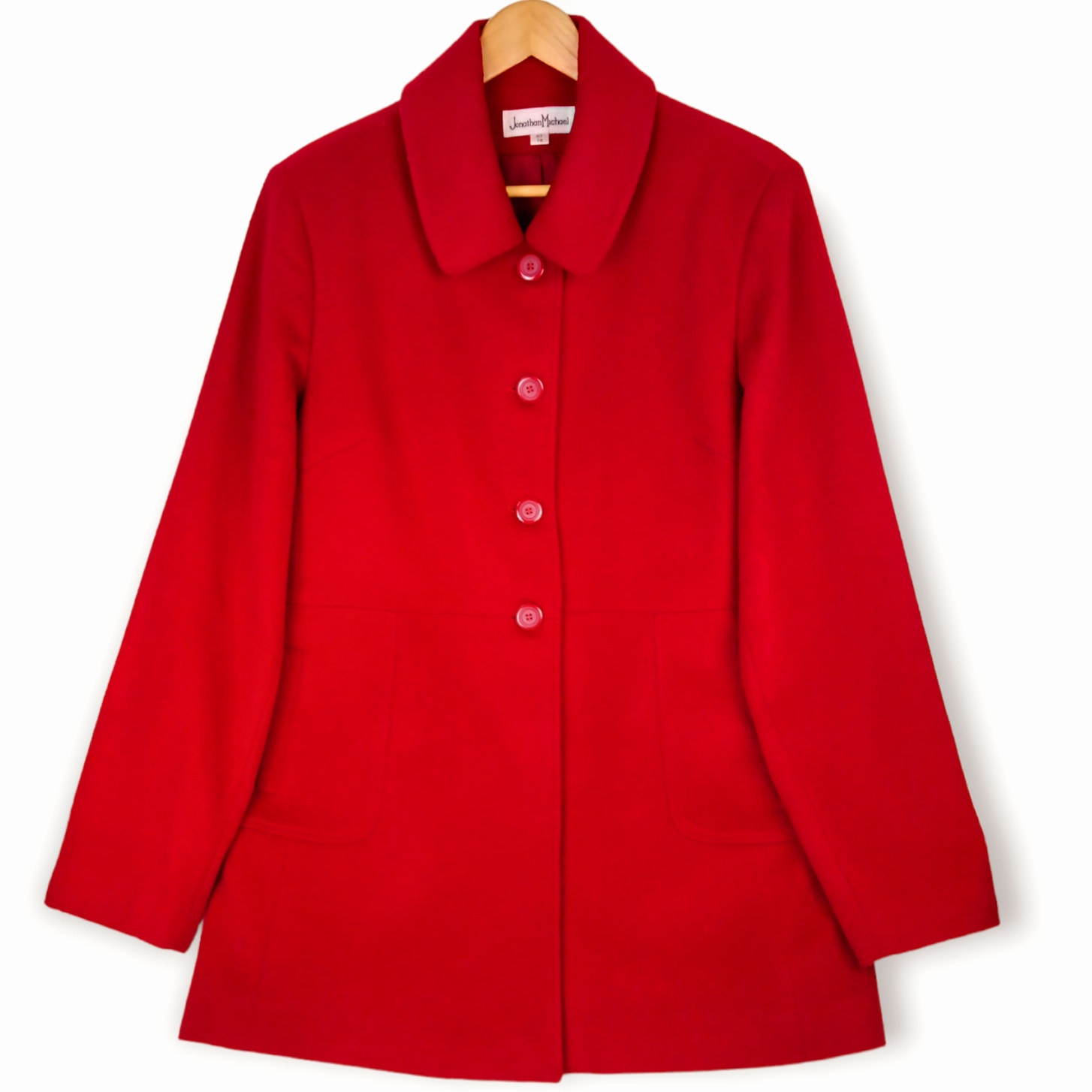 VTG SZ 16 Jonathan Martin Red Wool Blend Pea Coat Runs Small Fits Like 12