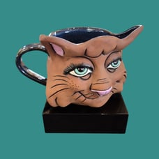 Signed Whimsical Retro Kitty Cat Vintage Mug Handmade A&A Studio Pottery Cup