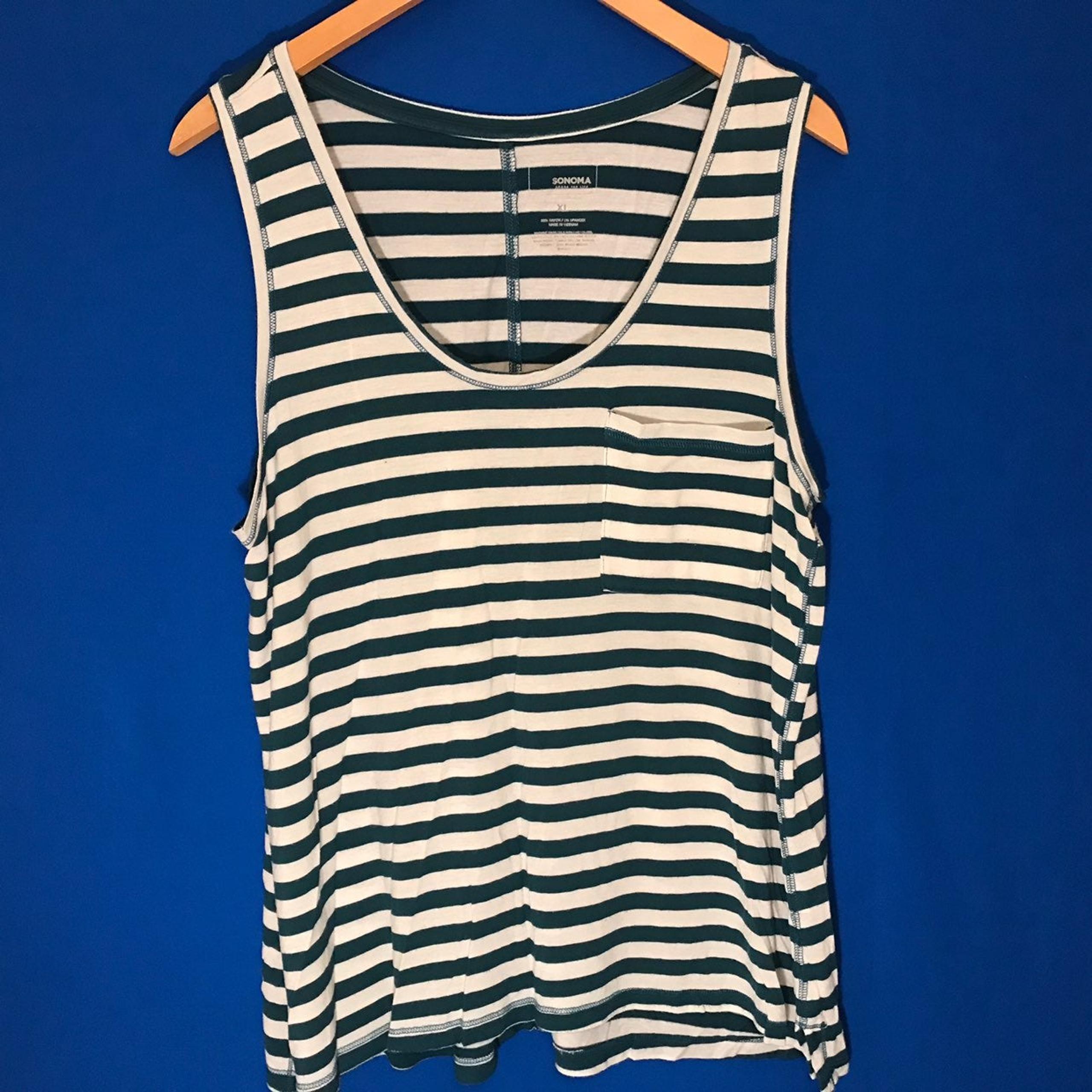 Sonoma Green And White Striped Tank Top