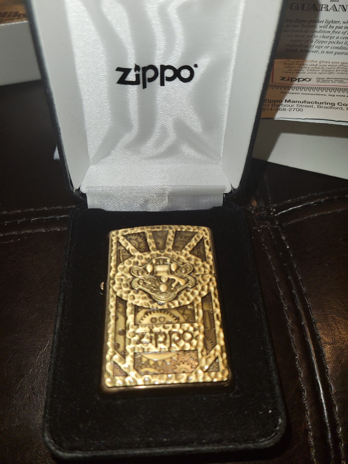 2015 Unfired Solid Brass Zippo Steampunk Box Emblem w/Case, Sleeve, & Barcode