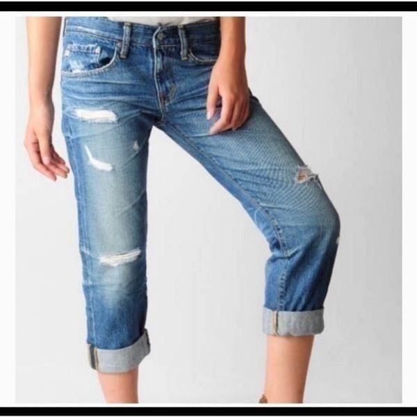 AG Adriano Goldschmied Ex-Boyfriend Cropped Distressed Jeans Size 27