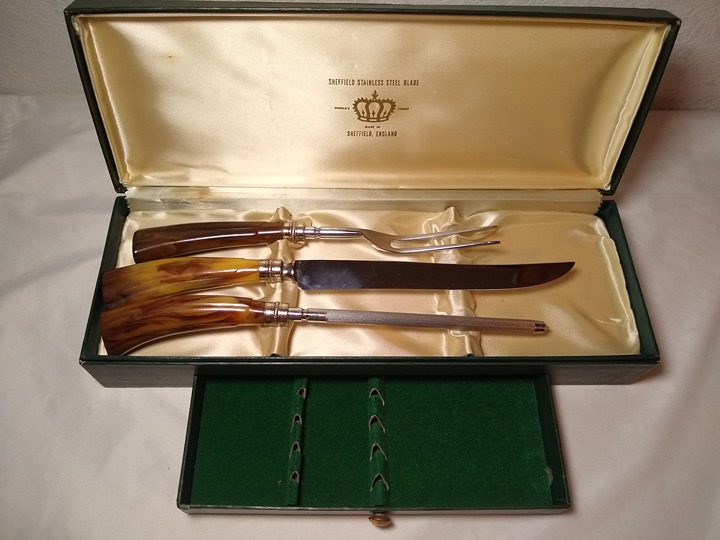 Sheffield Stainless Carving Knife 3 Piece Set w/Bakelite Handles - FREE S&H!