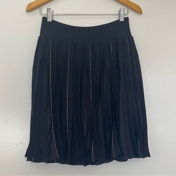 Etcetera Pleated Black Skirt Mesh Gauze Metal Flowy Movement Sashay Away! Small