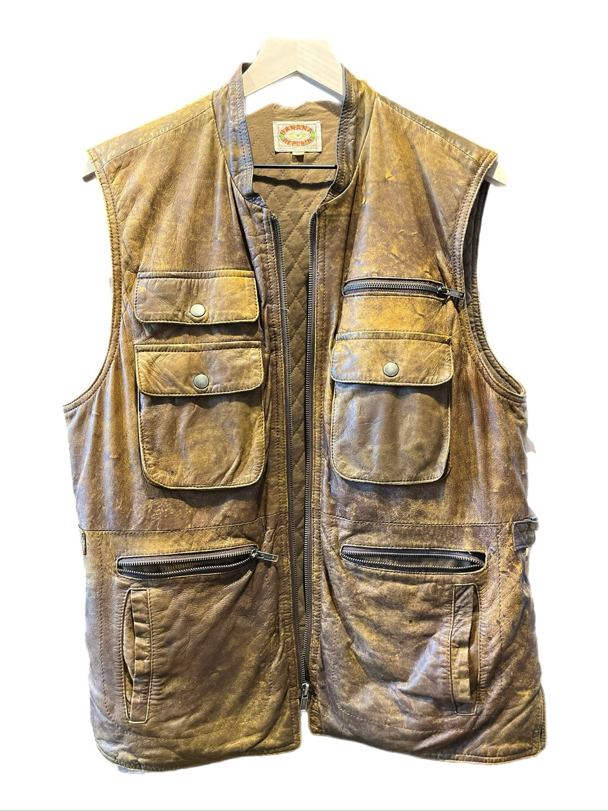 Vintage 1980s Quilted Genuine Leather Banana Republic Vest