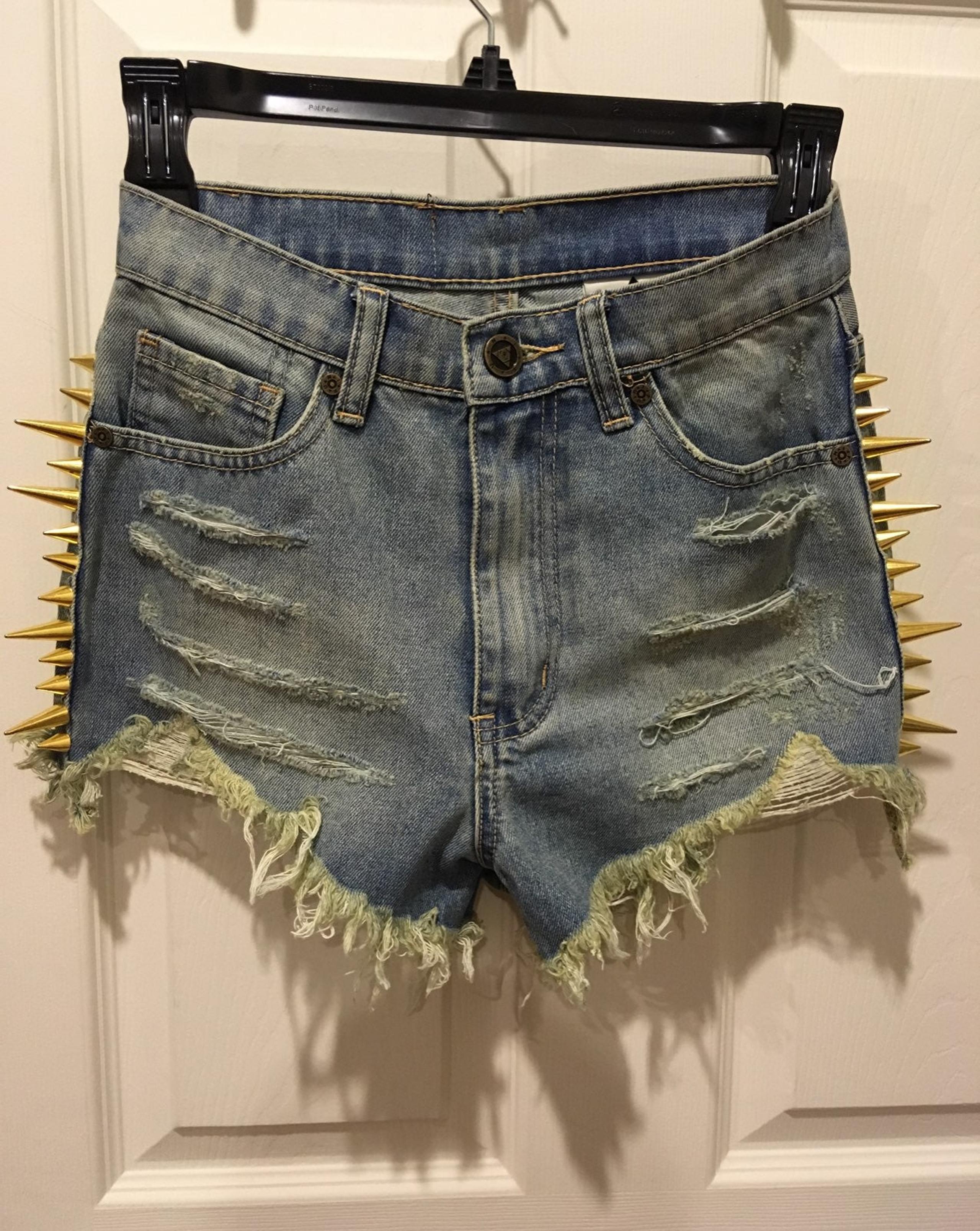 Unif Back Off Spiked Denim Jean Shorts
