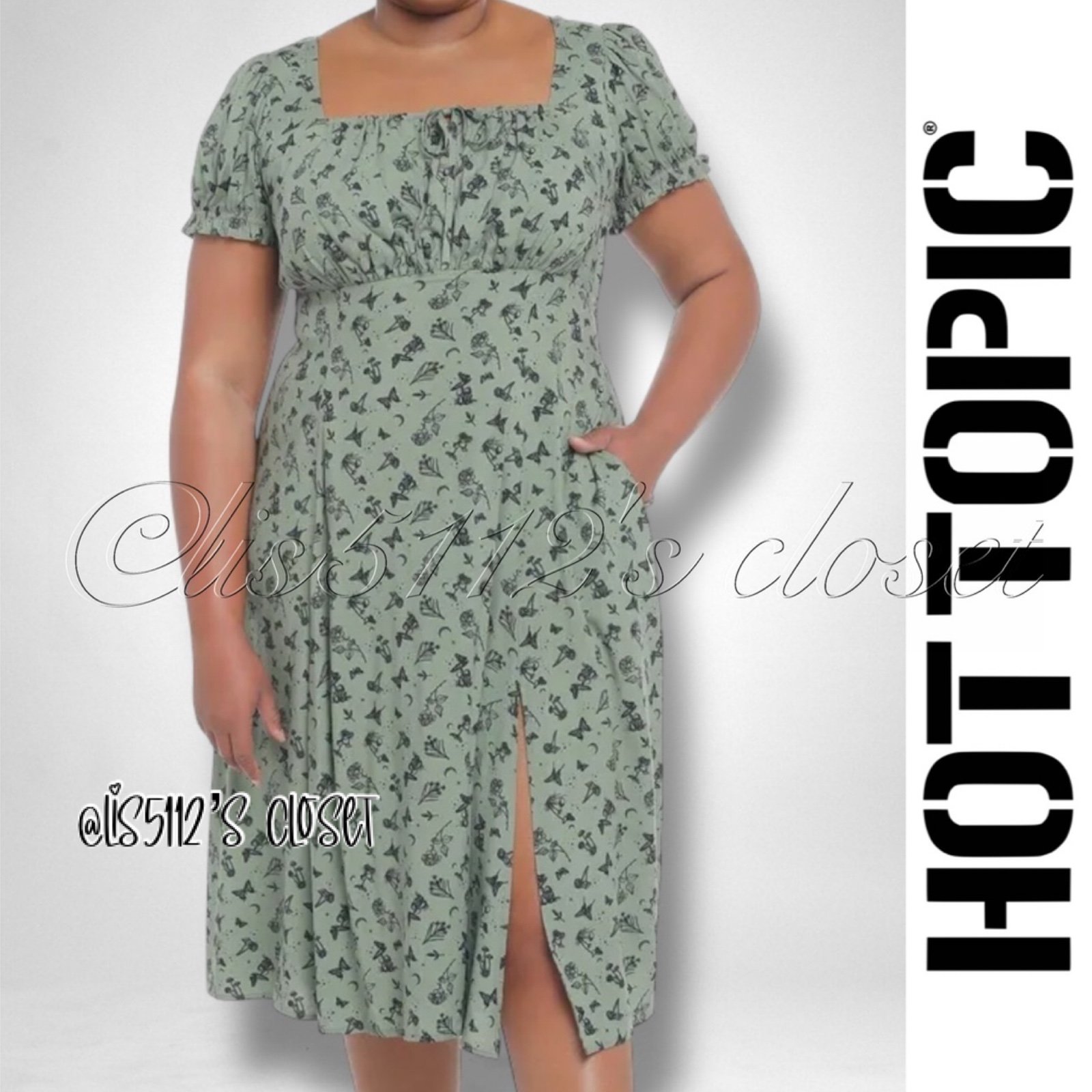 Hot Topic x Thorn & Fable Green Butterfly Mushroom Empire Midi Dress 4X