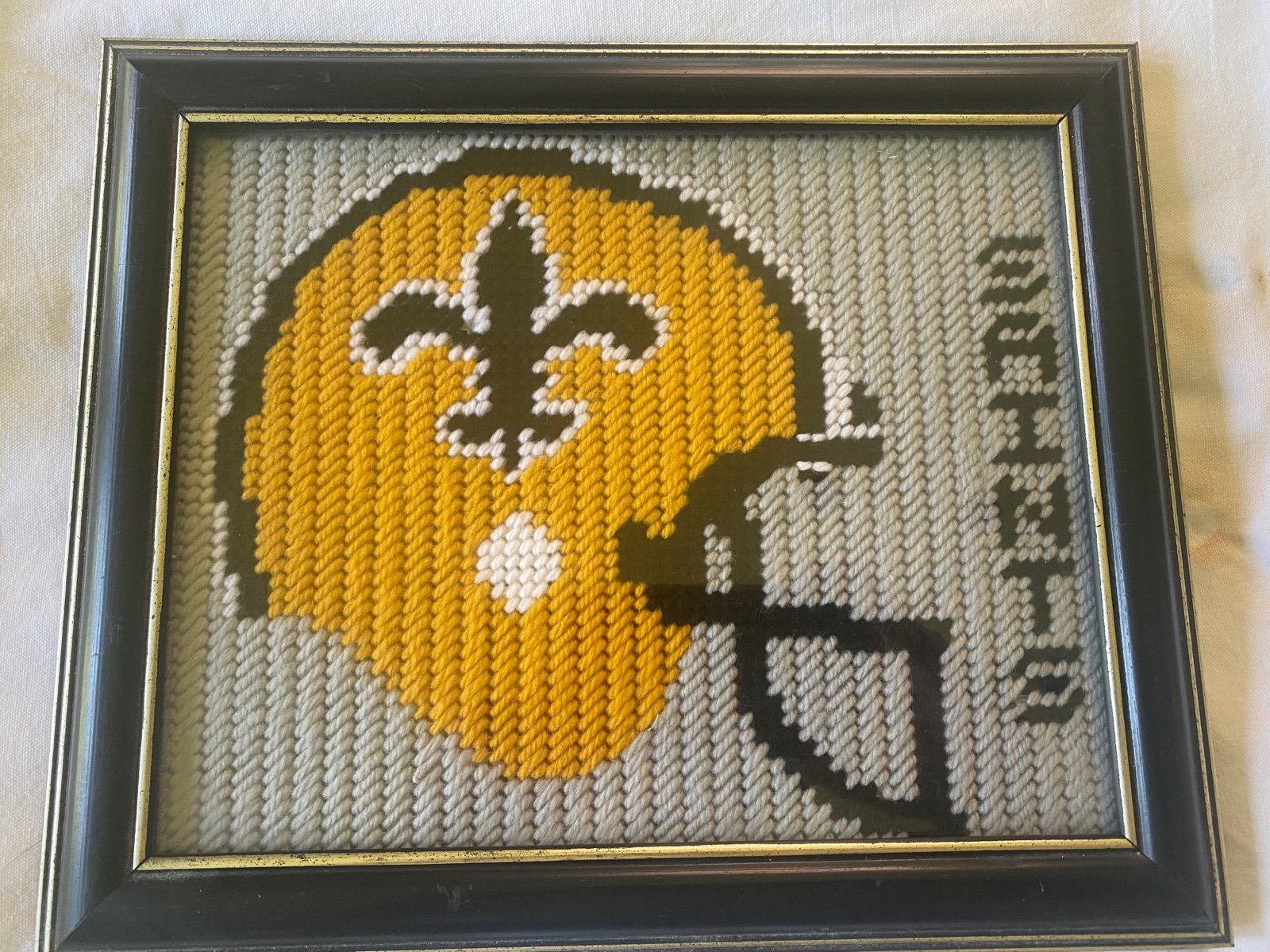 Vintage Crewel New Orleans Saints Framed Art