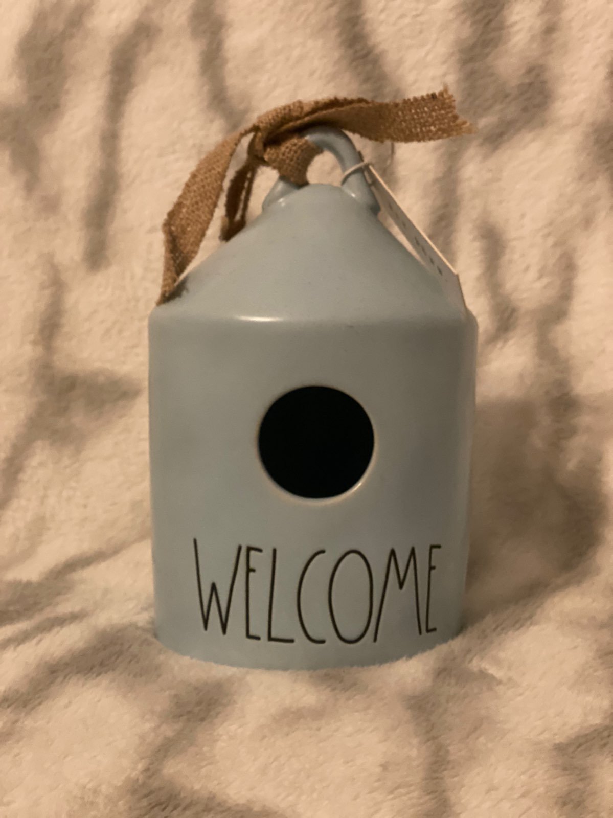 Rae Dunn light blue Welcome birdhouse.