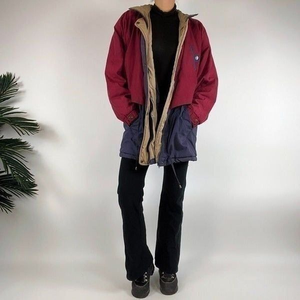 Vintage Y2K Indie Grunge Red Contrast Oversized Cargo Puffer Jacket / Sz: M/L