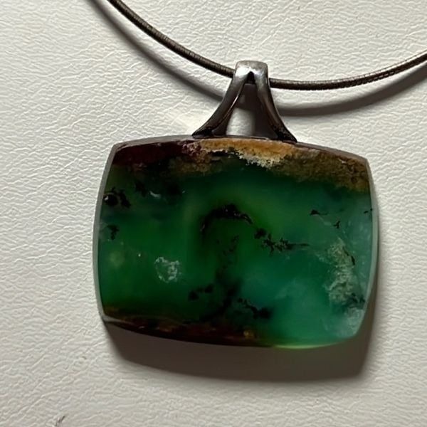 Natural Chrysoprase Sterling Silver Snake Chain Necklace
