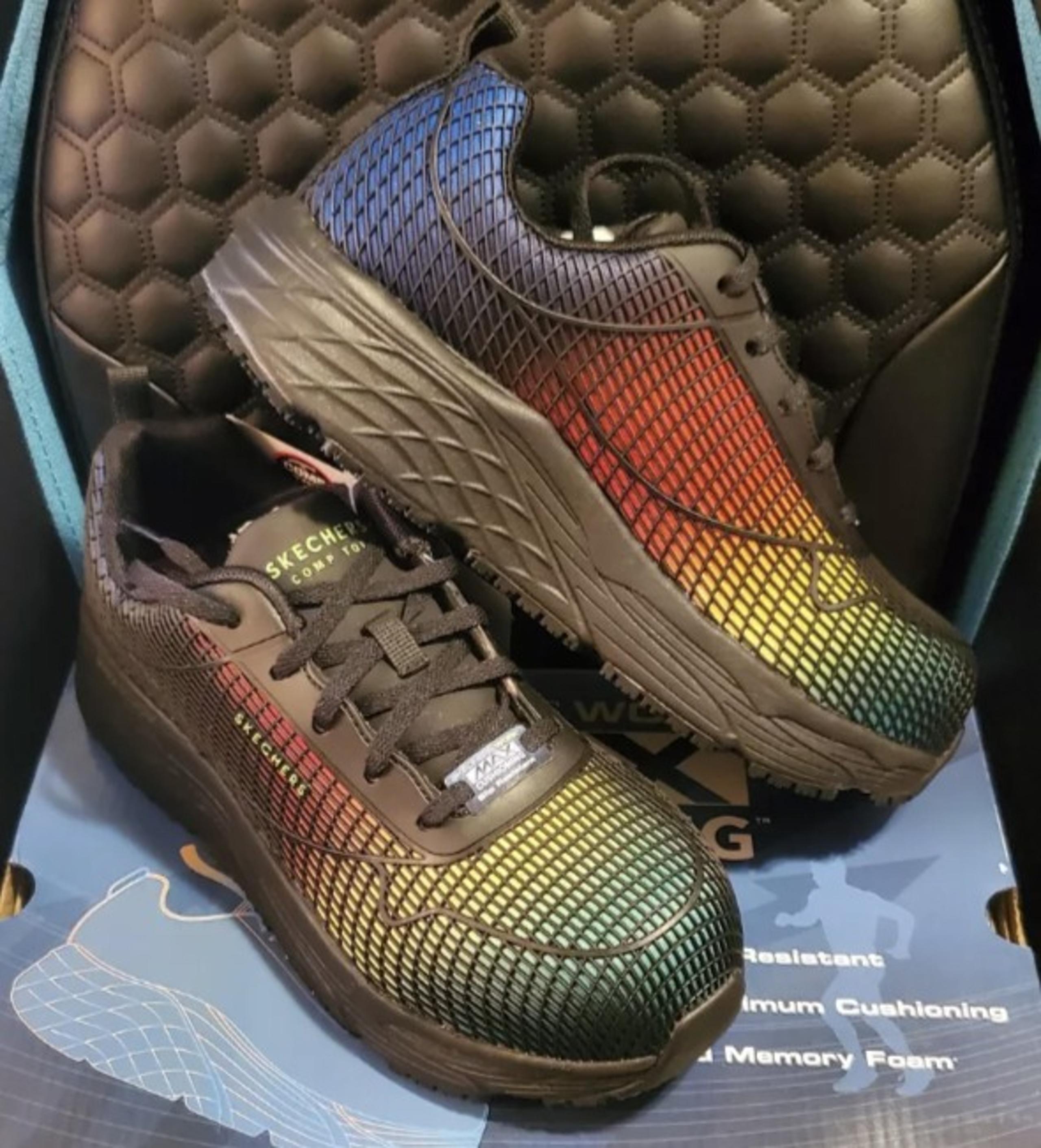 Skechers Shoes Women size 7.5 Elite Work Sneaker Slip Resist Black Rainbow