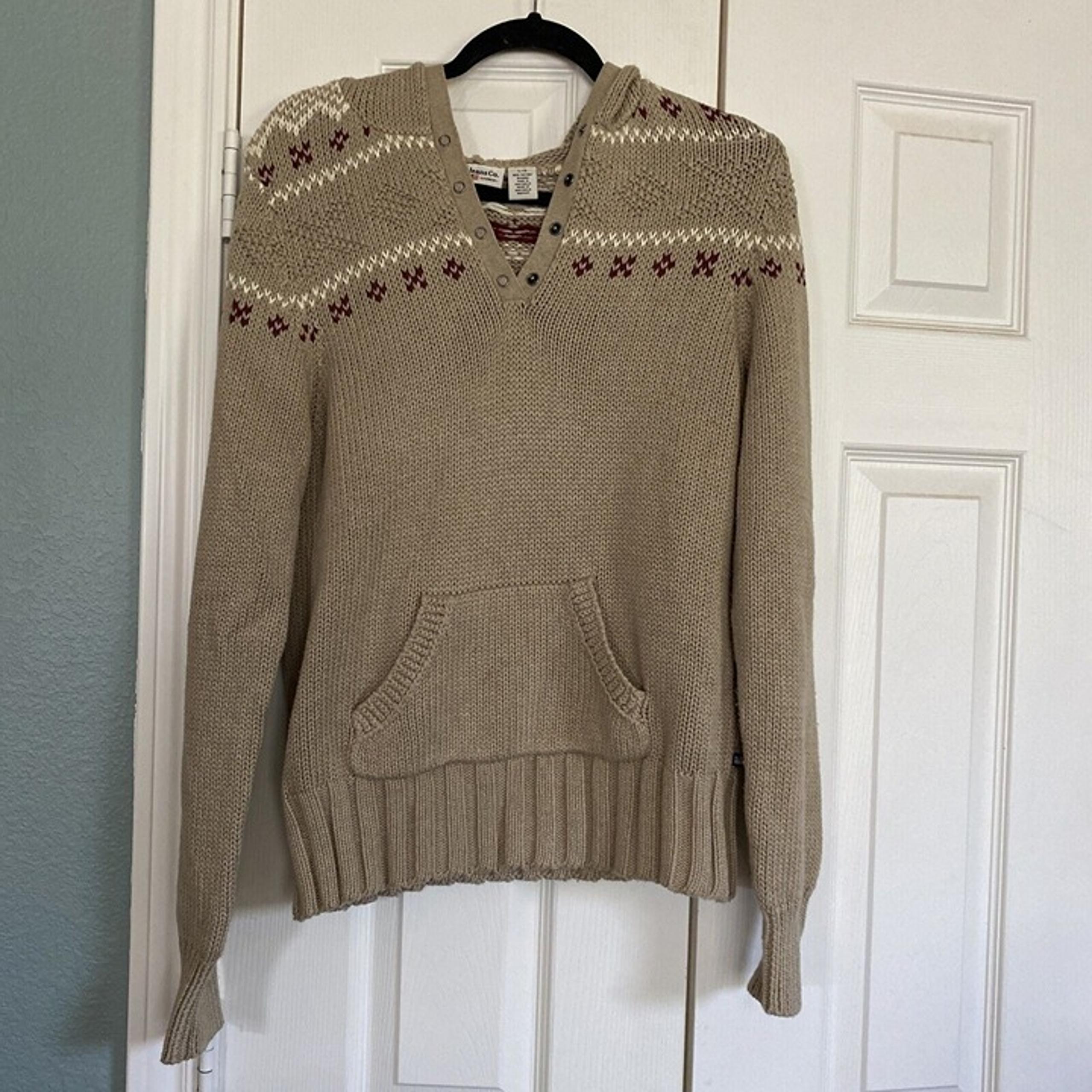 VTG MADE IN AUSTRALIA POLO JEANS CO FAIR ISLE CAMEL HOODED SWEATER SZ L