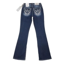 Miss Me Womens Wing Cross Rhinestone Mid-Rise Boot Cut Jeans Size 26×34