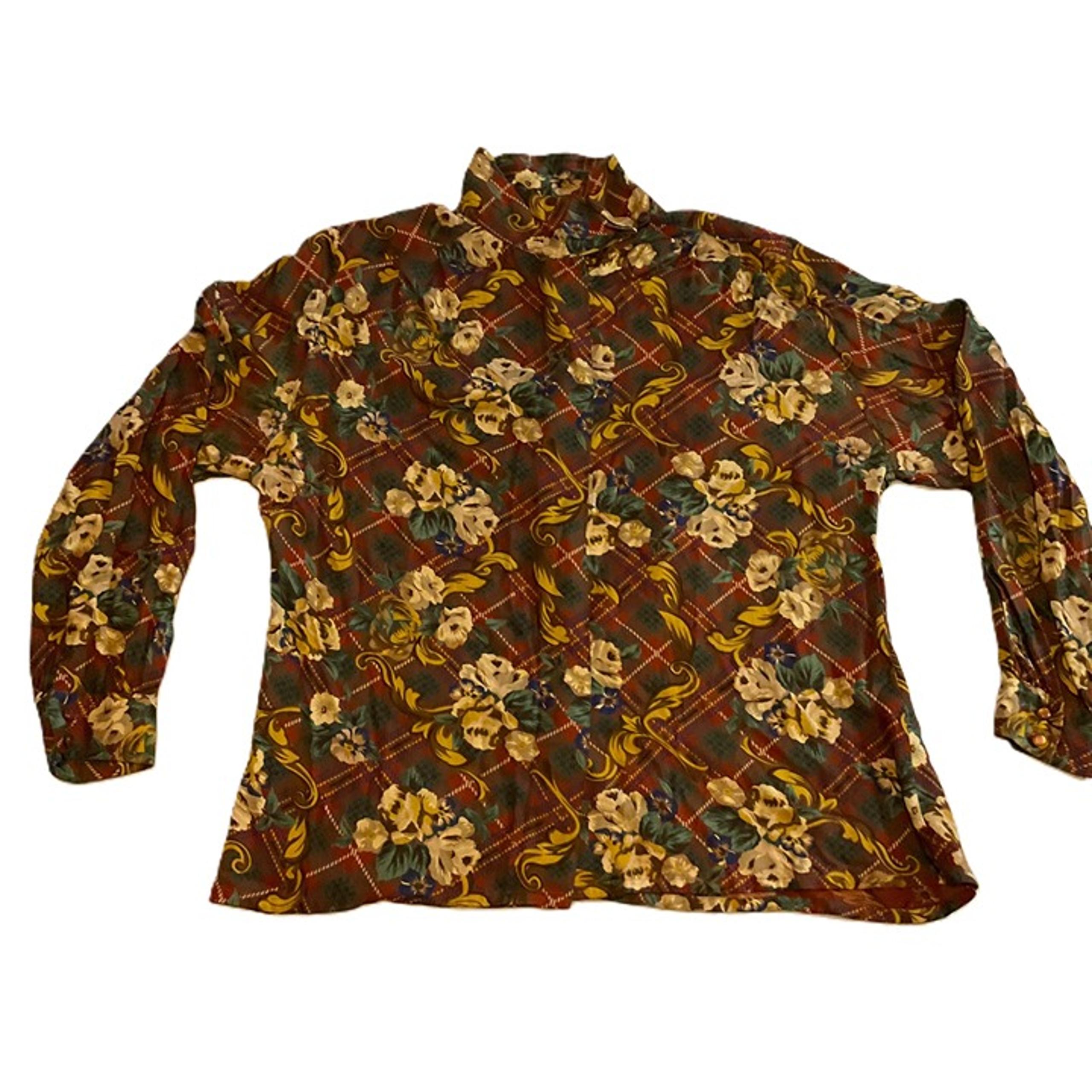 Pendleton Womens Vintage Floral Button Up Blouse Long Sleeve High Neck Medium