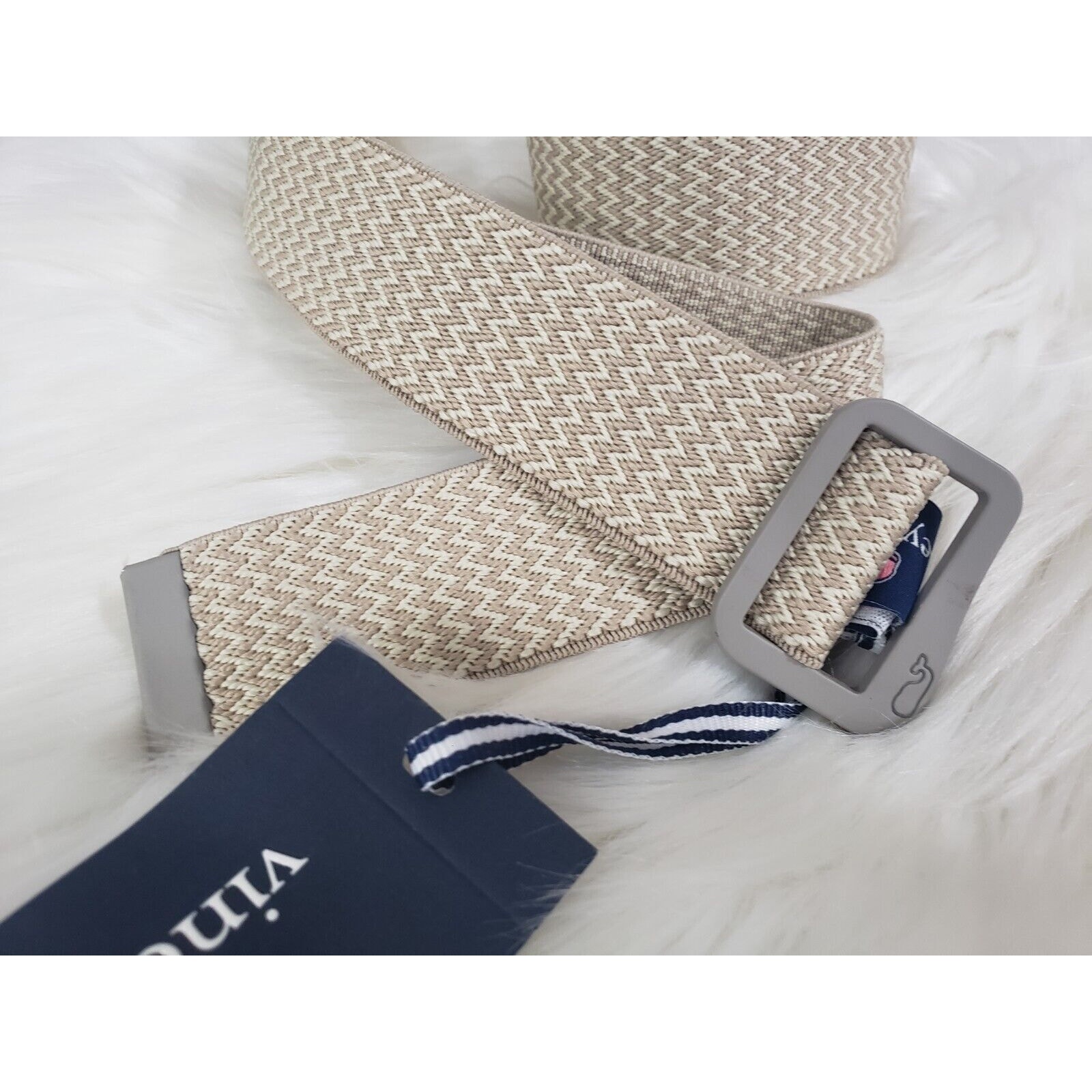NEW Vineyard Vines Men LARGE Belt D-Ring Stretch KHAKI Taupe Tan Beige Golf prep