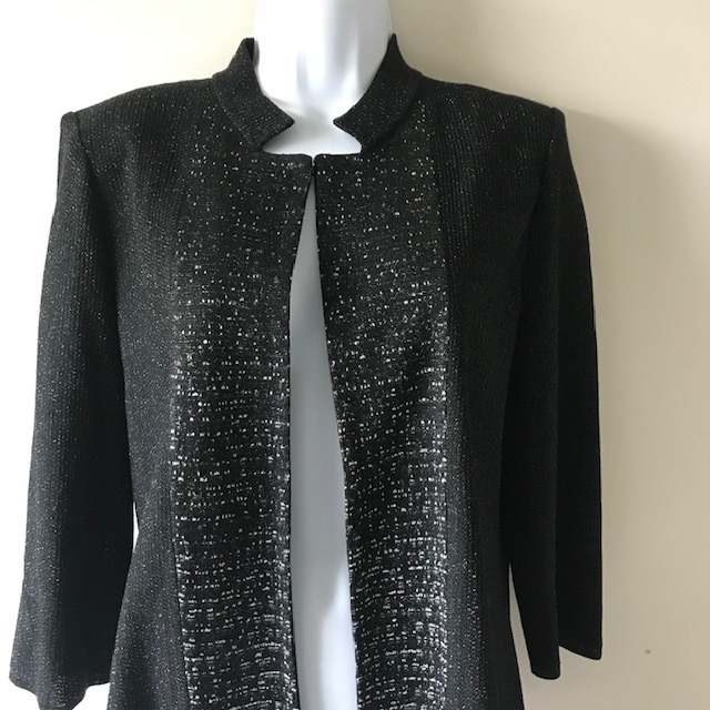 MING WANG Women's Cardigan Jacket Black Rhinestone Knit 3/4 Sleeve Size PM