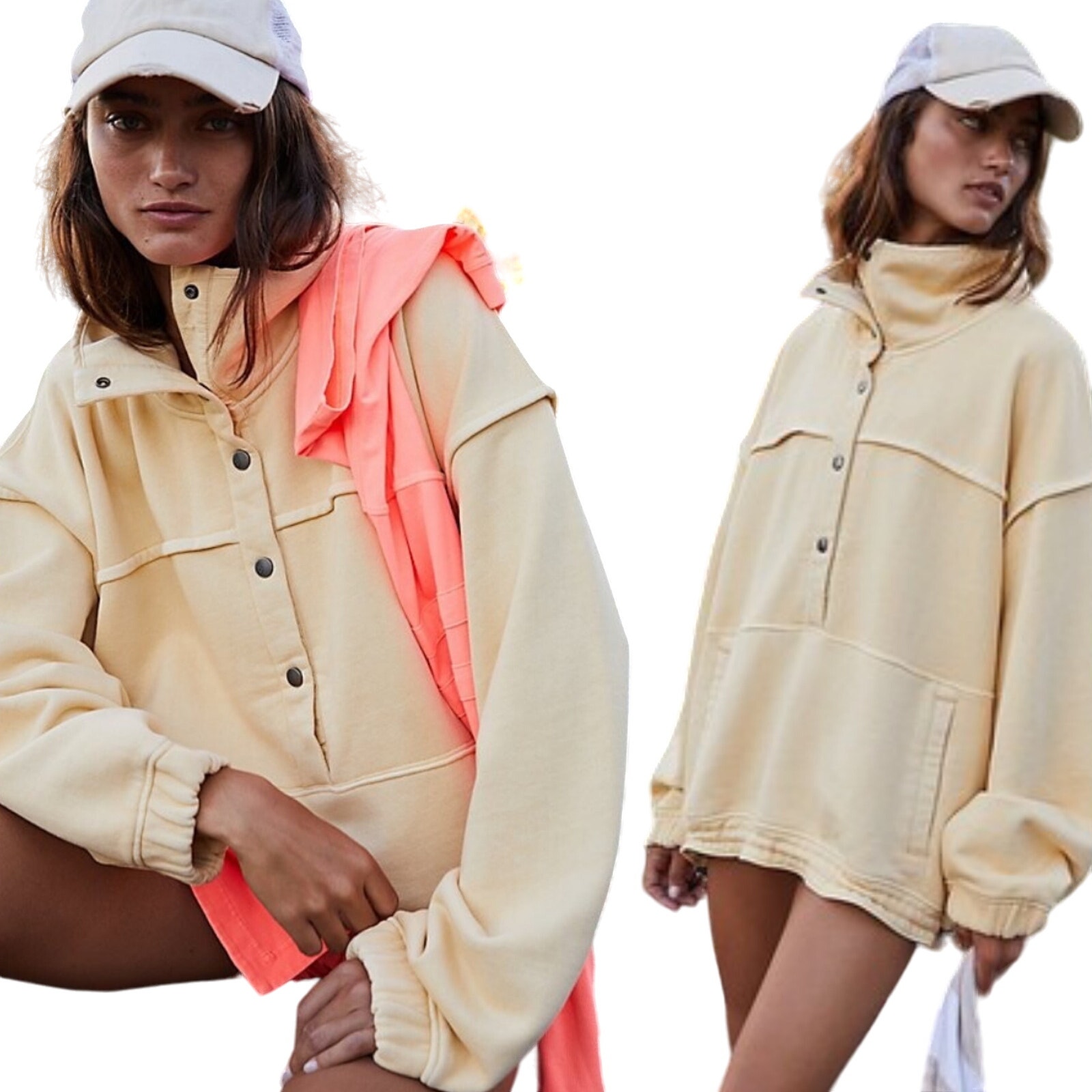 Free People Movement Stash It Sweatshirt Oversize Pullover French Terry Yellow M