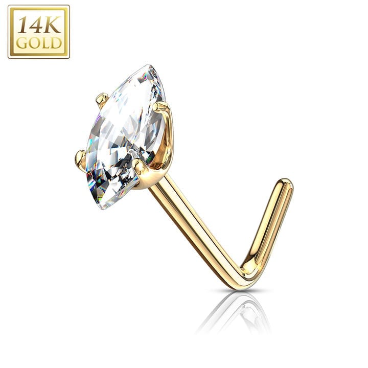 Marquise Moissanite Diamond 0.20 Carat Nose Ring L Shaped 20Gauge 3x5mm