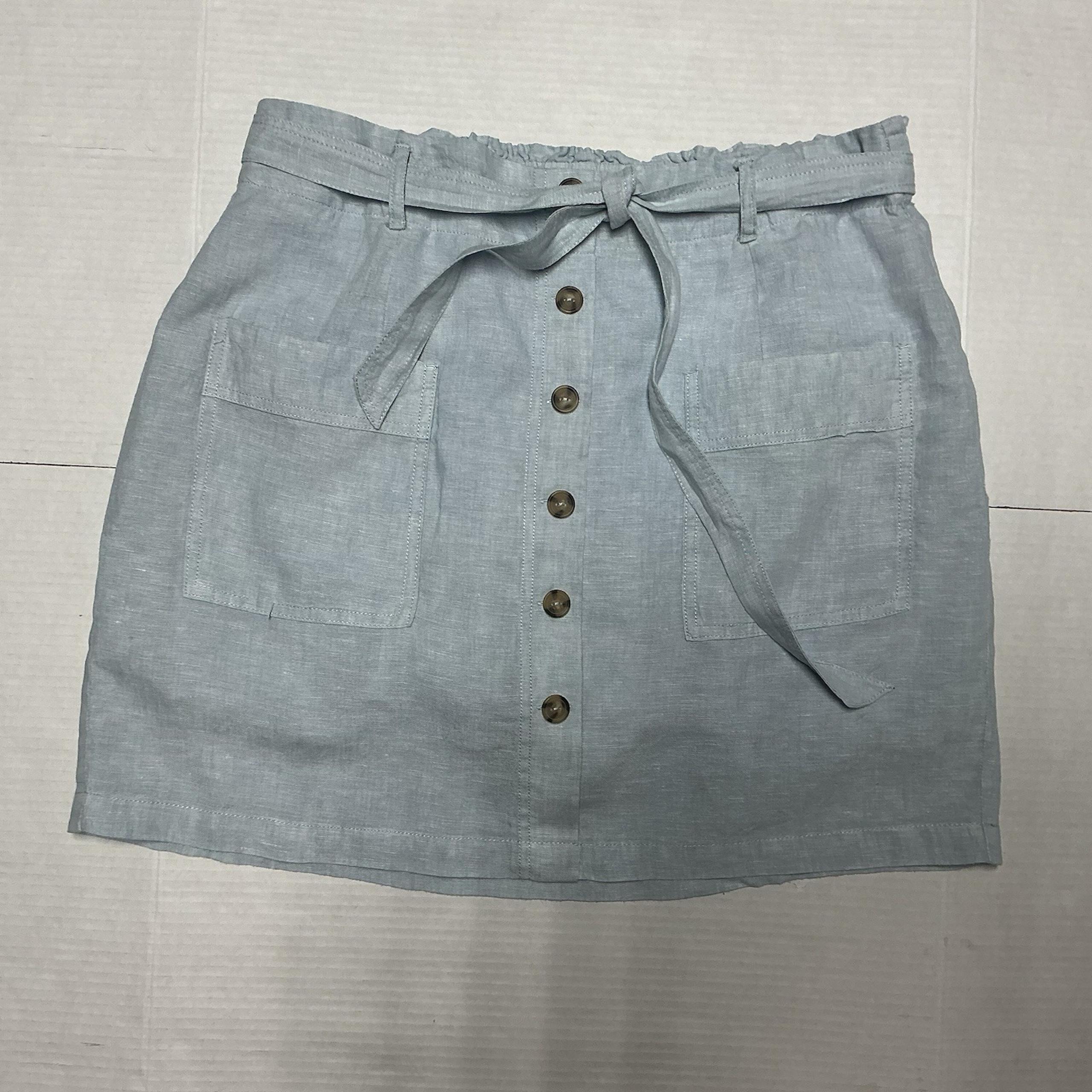 Jones New York Women's Linen Skirt Skort Faux Buttons Light Blue Size Large Y2K