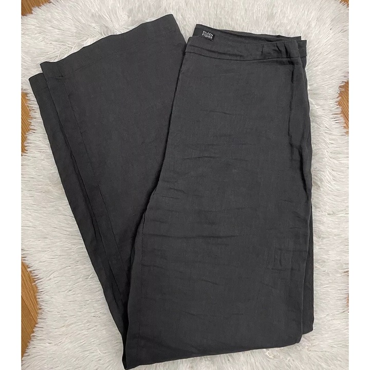 Eileen Fisher Womens Gray Linen Blend Wide Leg Relaxed Pants 10