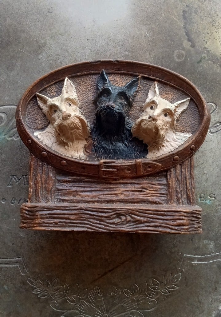 Vintage Rare Swank Scottie Dog Brush Holder + Brush